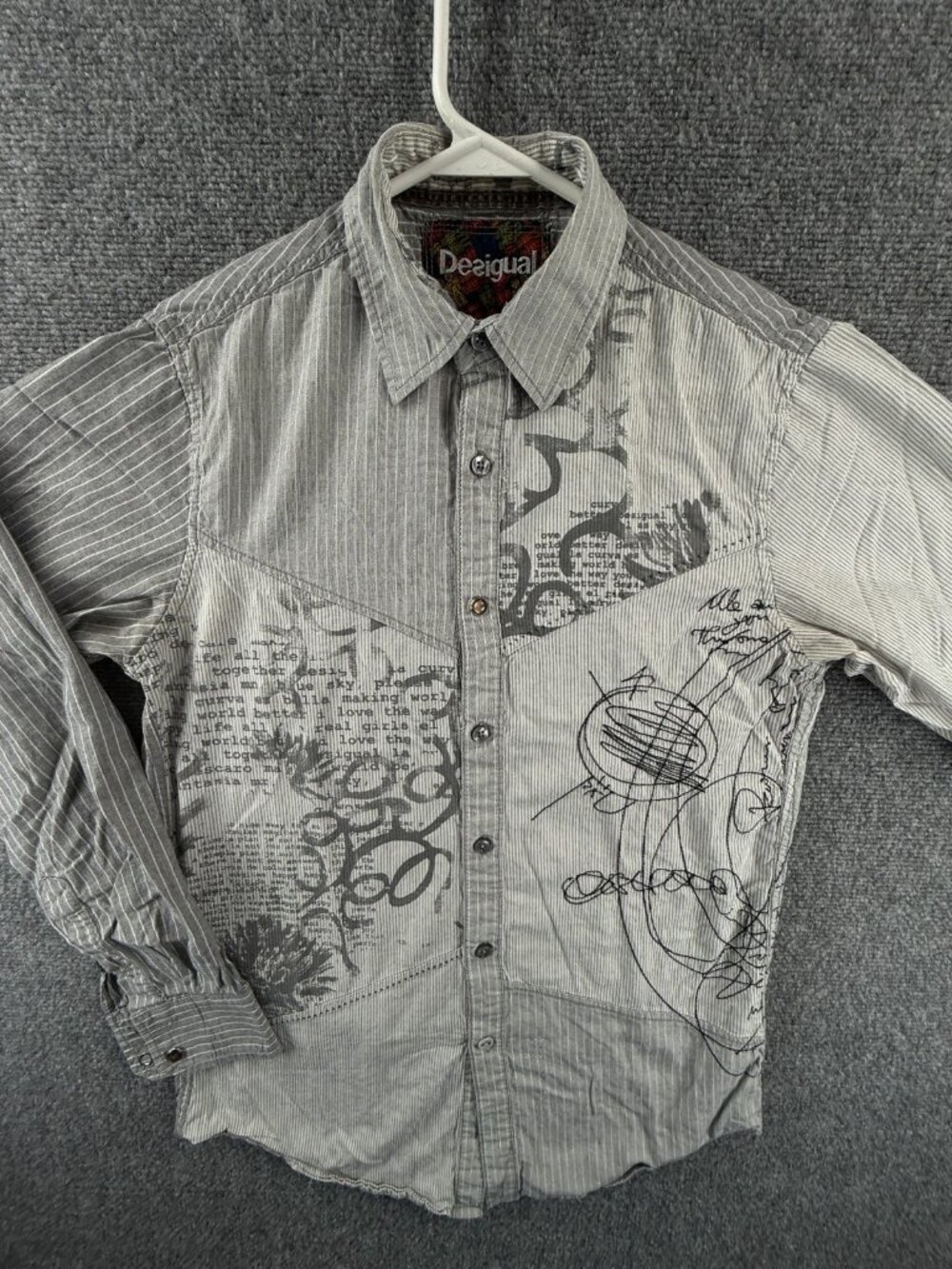 Desigual 96C1251 Striped Cotton Small Point Gray Button Up Shirt Long Sleeve
